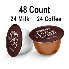 NESCAFÉ Dolce Gusto pouring Chococino into a cup emphasizing quick one-minute preparation benefit