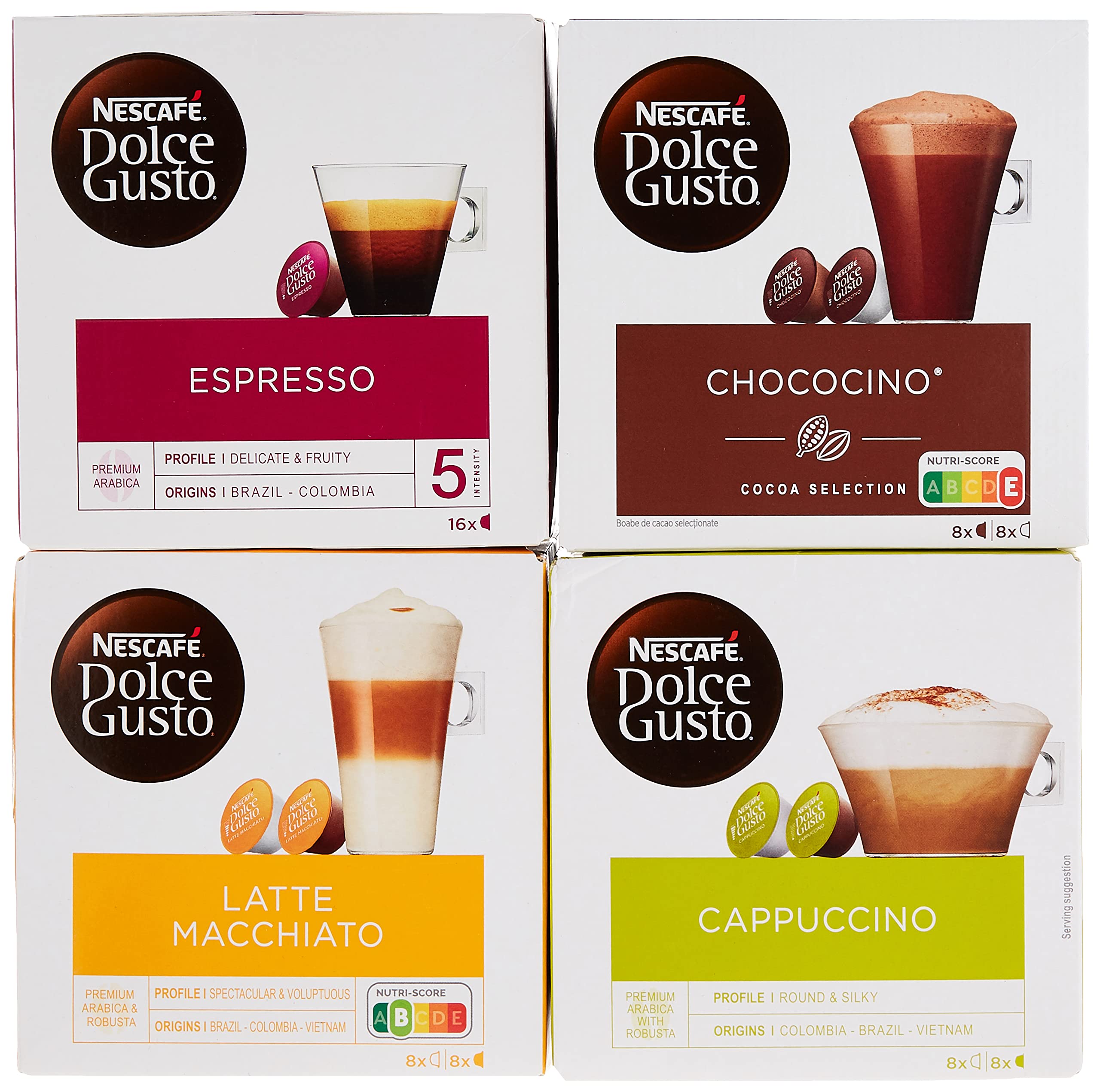 Nescafé Dolce Gusto front box view showing capsules and easy storage benefit