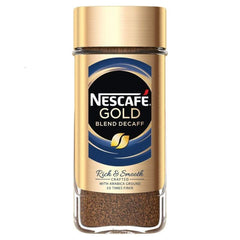 Nescafe Gold Blend Decaff front jar showing label and convenience