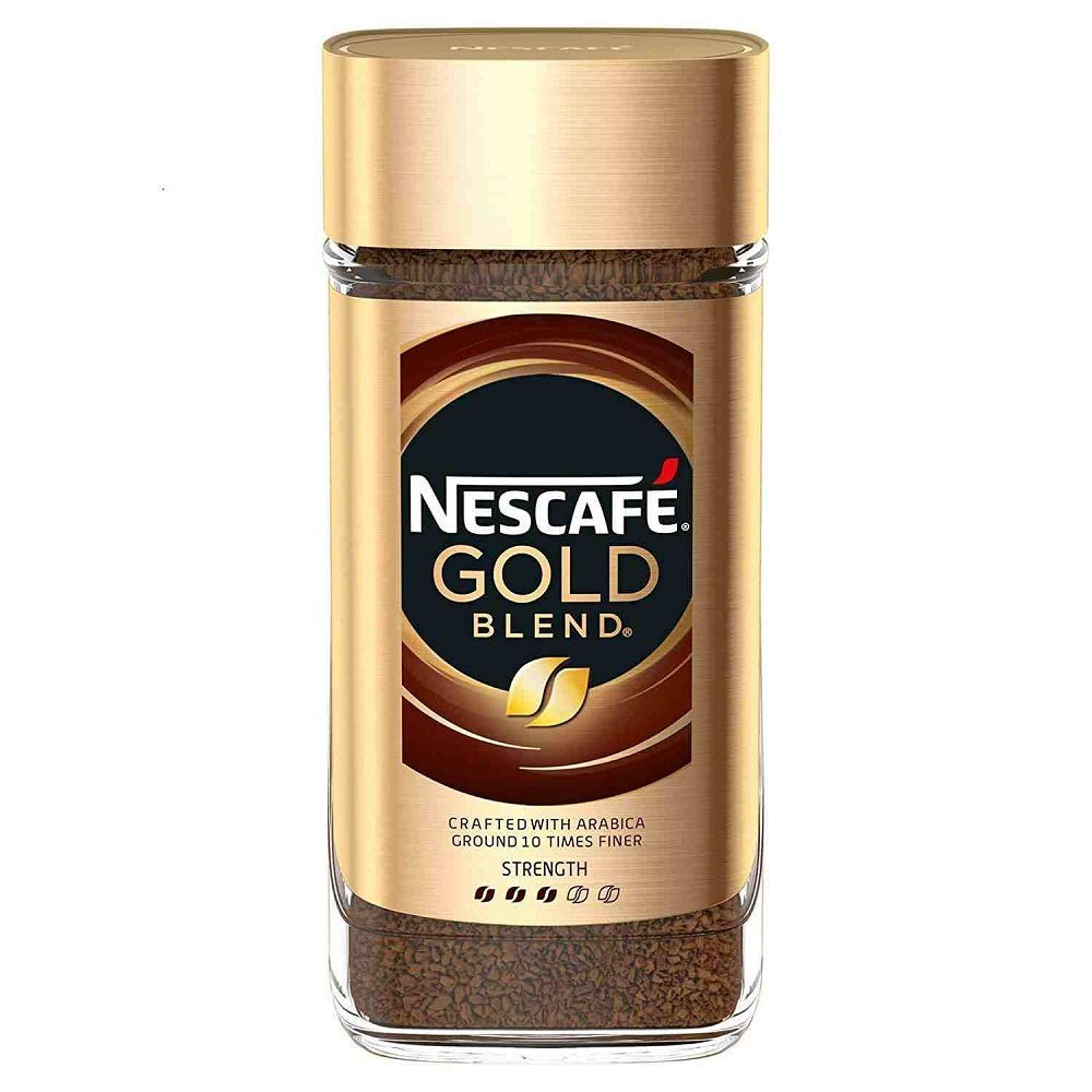 Nescafe Gold Blend jar front view showing label and premium instant coffee