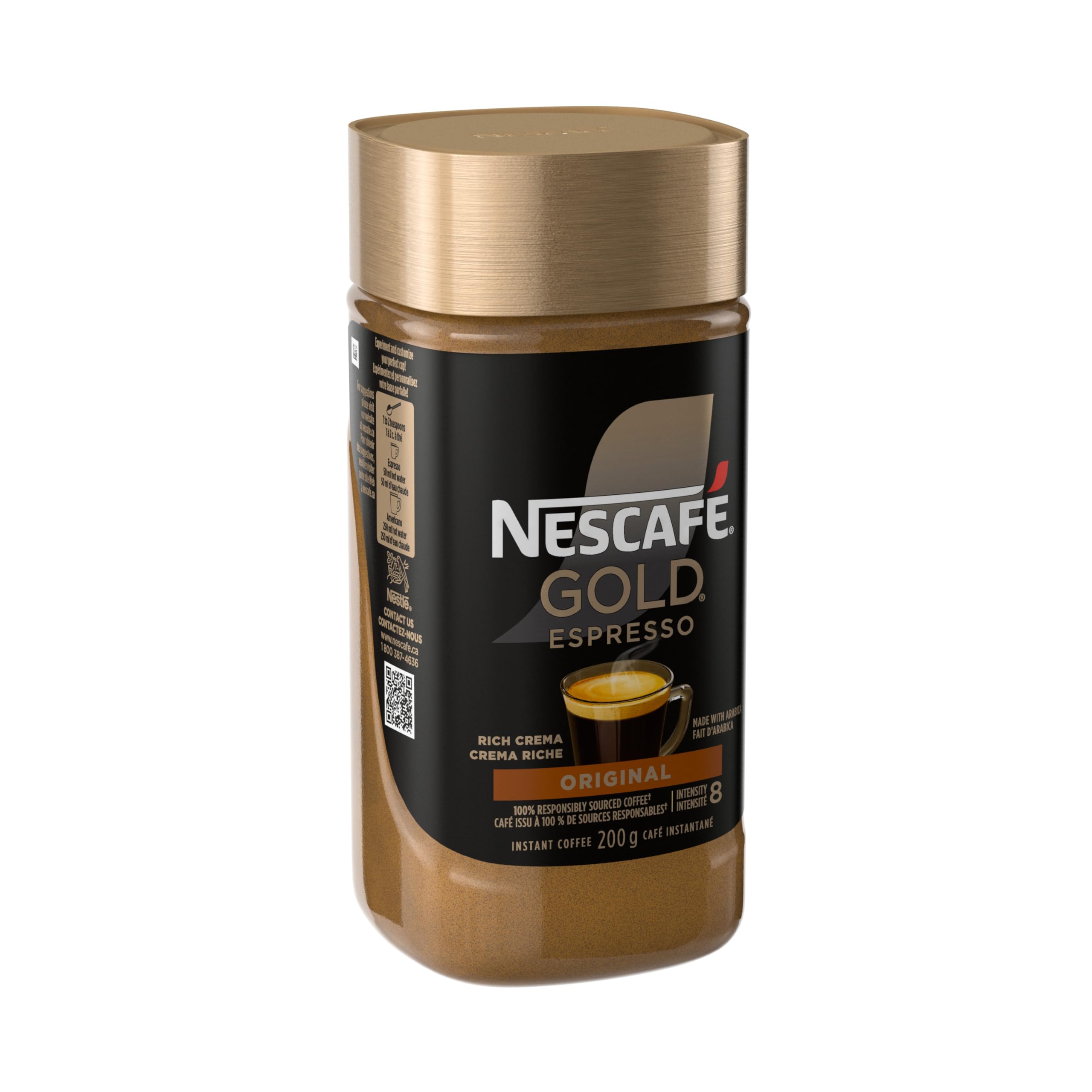 Nescafe Gold Espresso label close-up showing origin and info
