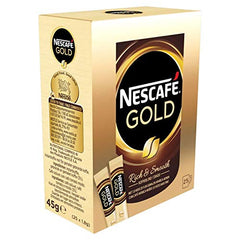 Nescafé Gold front packaging showing box and brand, highlights convenience