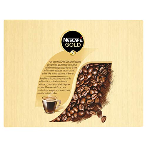 Nescafé Gold stick being poured into cup, shows quick single-serve benefit