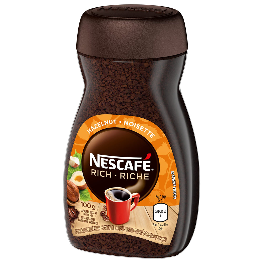 NESCAFÉ pouring into cup demonstrating quick preparation and smooth hazelnut flavor