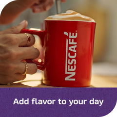 Nescafé Mocha being mixed with hot water showing quick preparation benefit