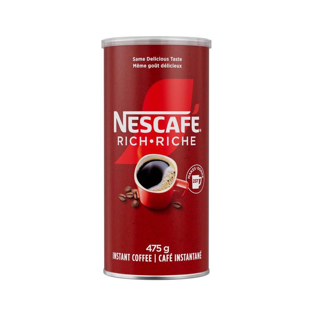 nescafe rich front tin showing packaging and long-lasting supply benefit