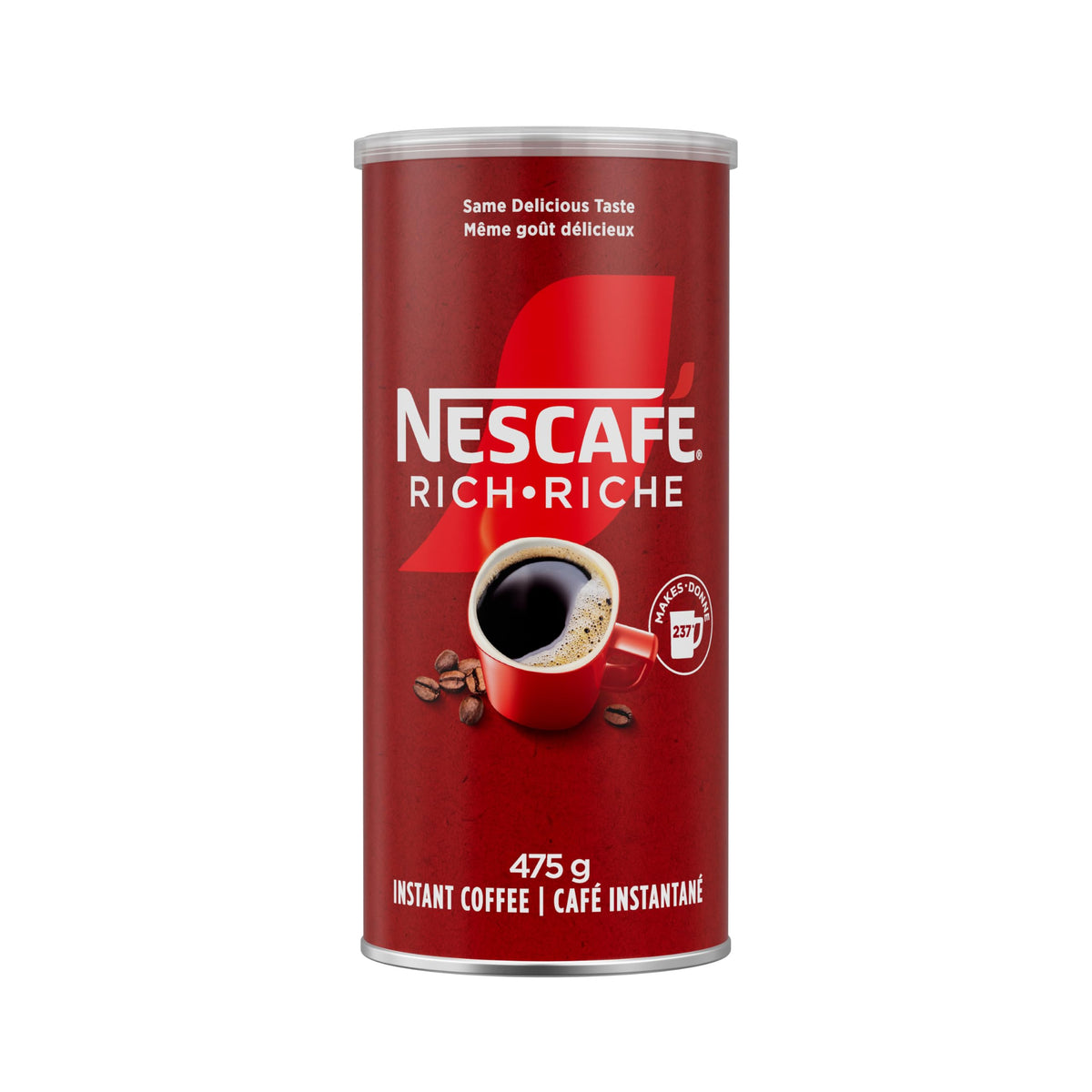 nescafe rich front tin showing packaging and long-lasting supply benefit