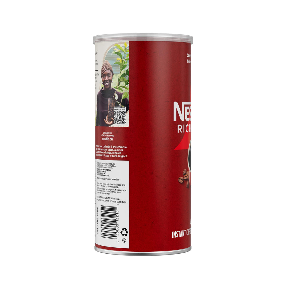 nescafe rich size comparison with a mug showing large 475g capacity benefit