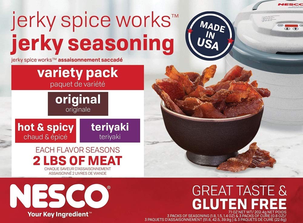 NESCO front packaging showing three flavor packets and suggested meat yield