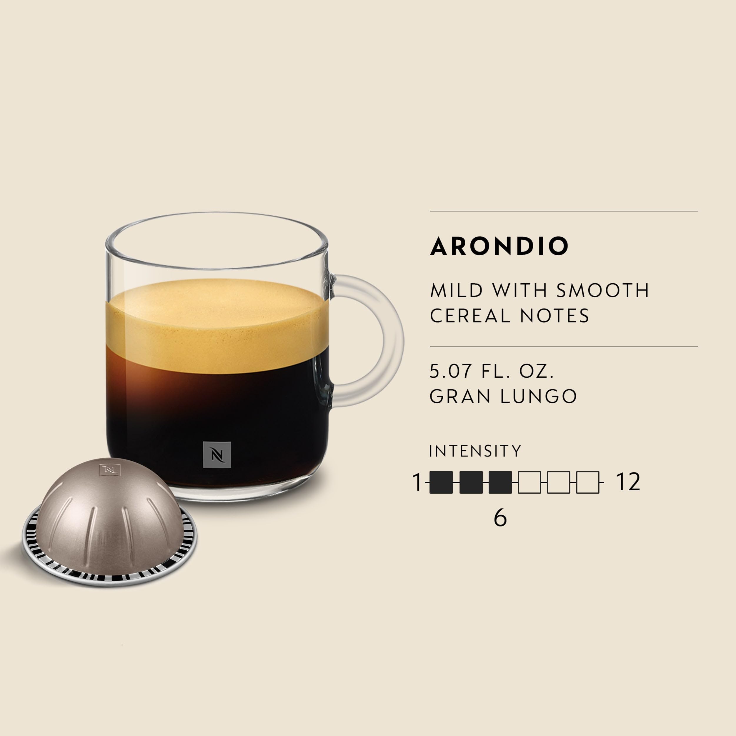 Nespresso Arondio pouring Gran Lungo into glass for balanced cup