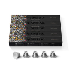 Nespresso Buenos Aires front packaging showing 50 capsules and flavor story