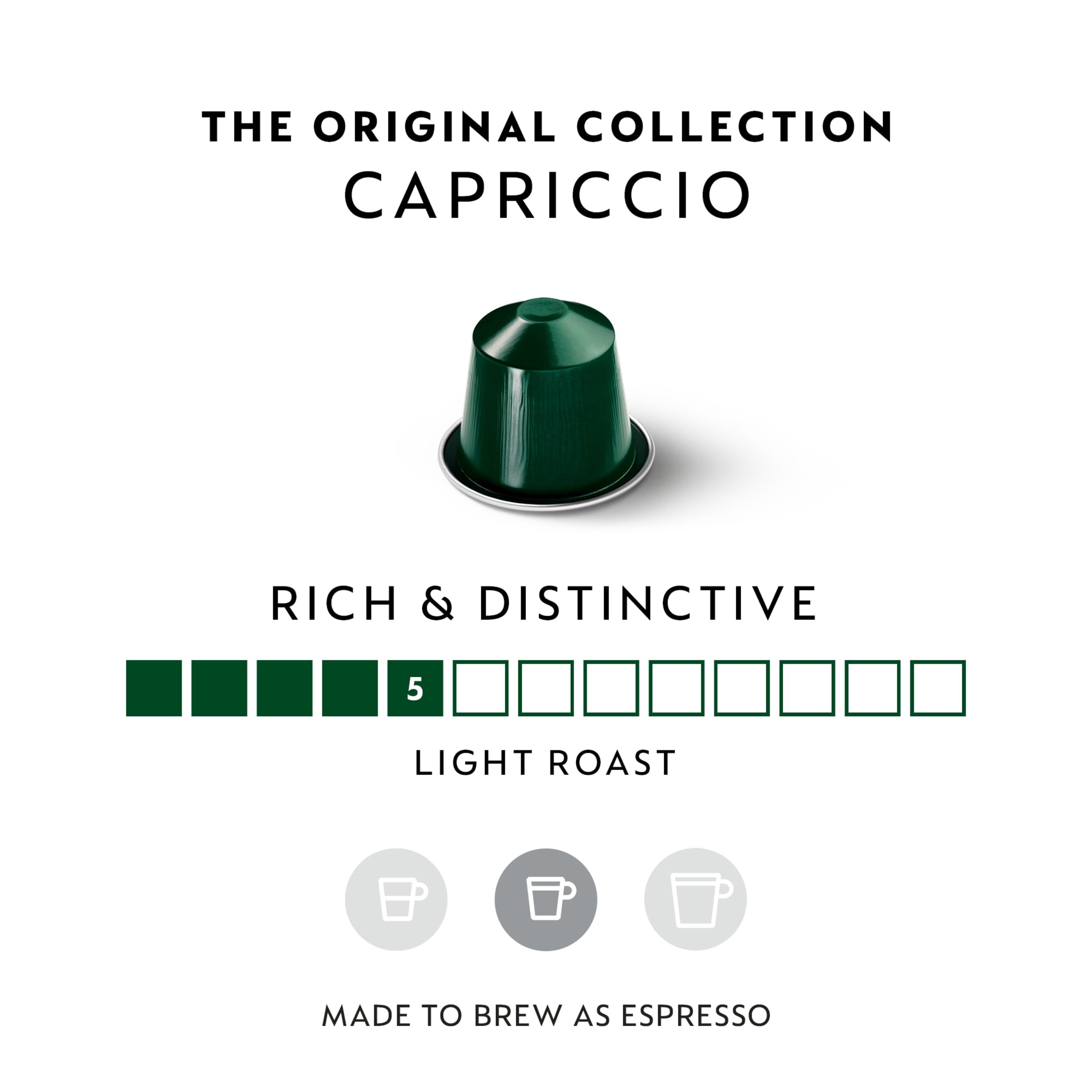 Nespresso Capriccio capsule close-up highlighting aluminum seal and freshness benefit