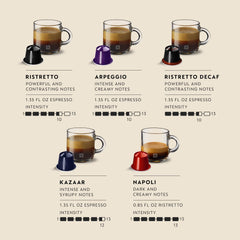 spread of varied Nespresso capsules on table illustrating flavor variety benefit