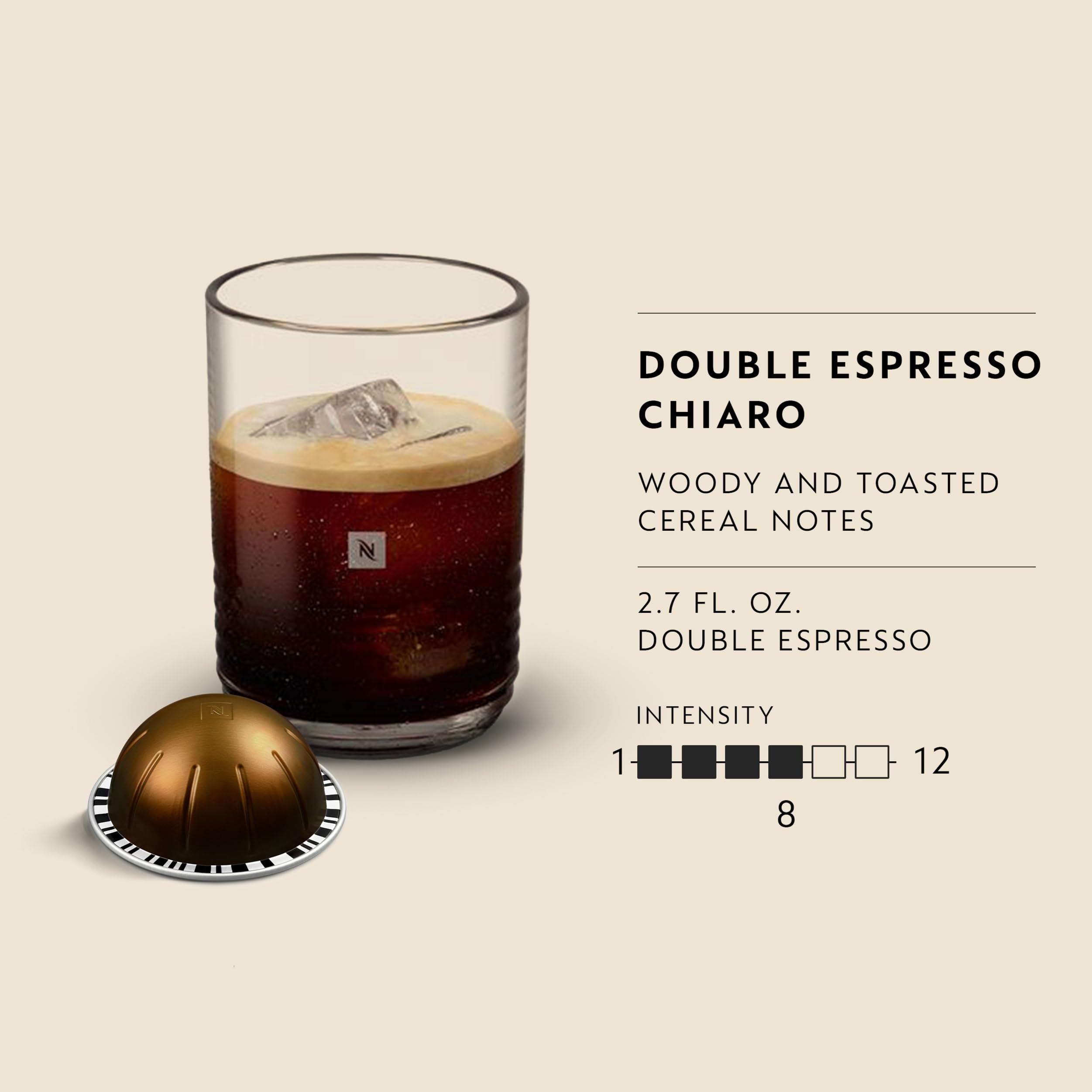 Nespresso Chiaro capsules lined up top view demonstrating consistent pod quality and easy brew preparation