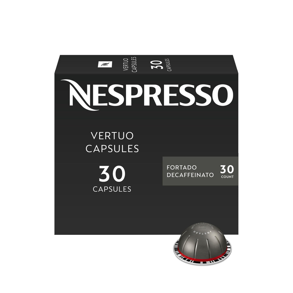 Nespresso Fortado Decaffeinato pack front showing product and intensity benefits