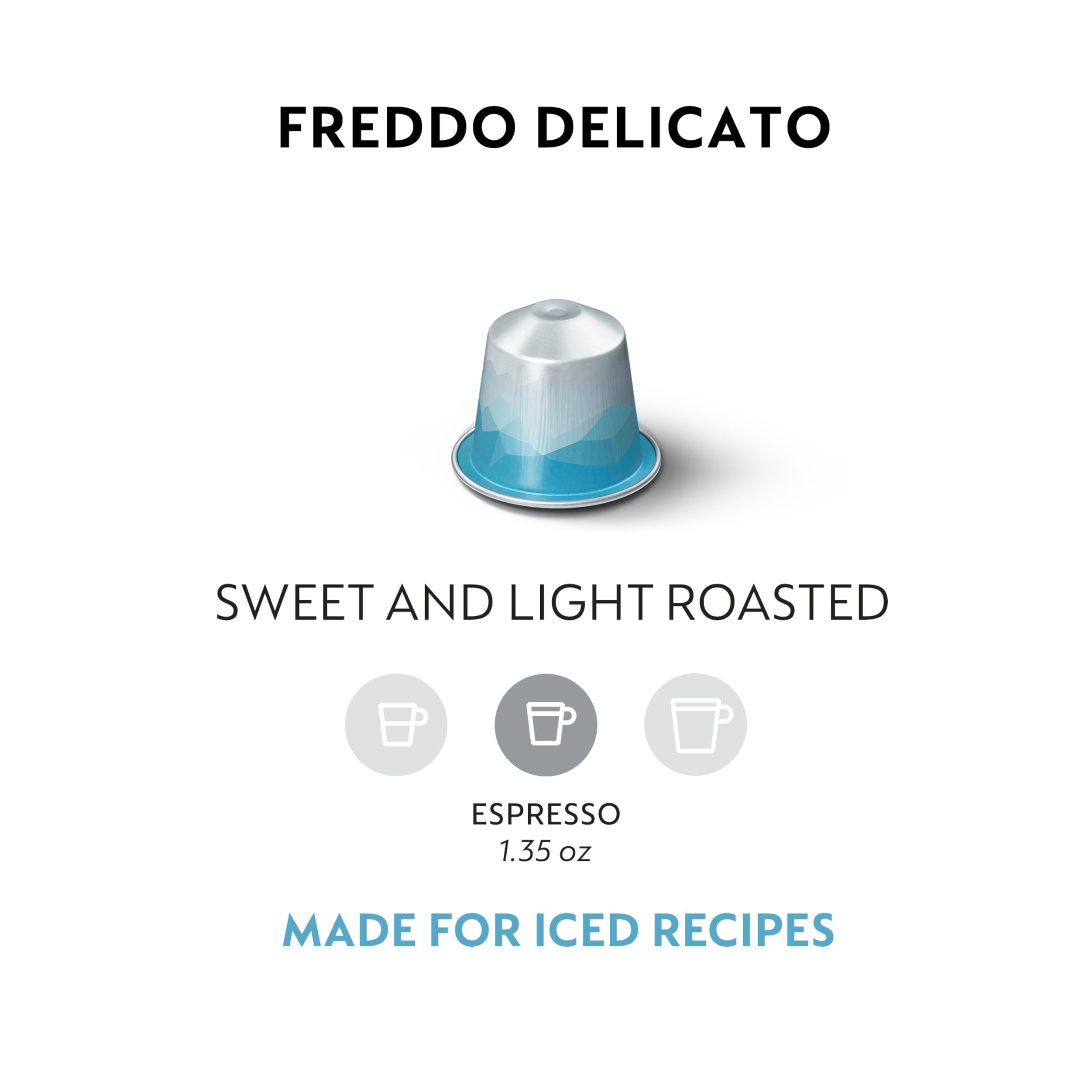 Nespresso Freddo Delicato capsule close-up showing aluminum seal and roast finish for freshness