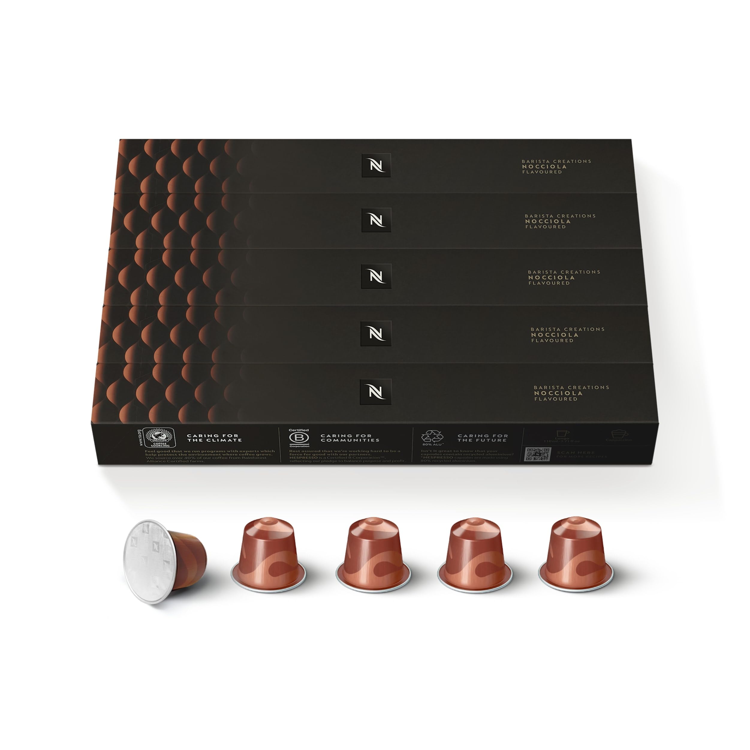 Nespresso Nocciola front packaging showing 50-count box and brand appeal