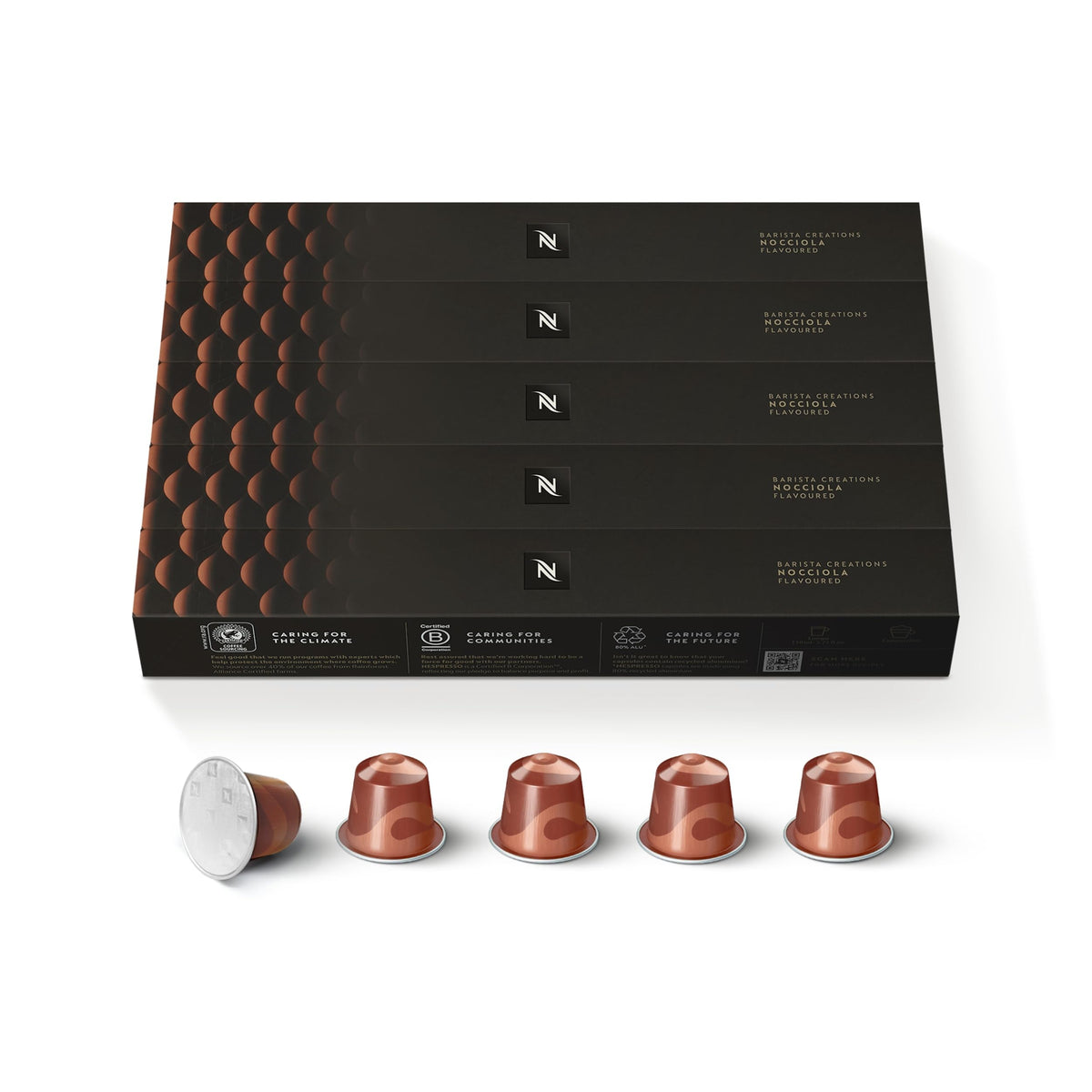 Nespresso Nocciola front packaging showing 50-count box and brand appeal