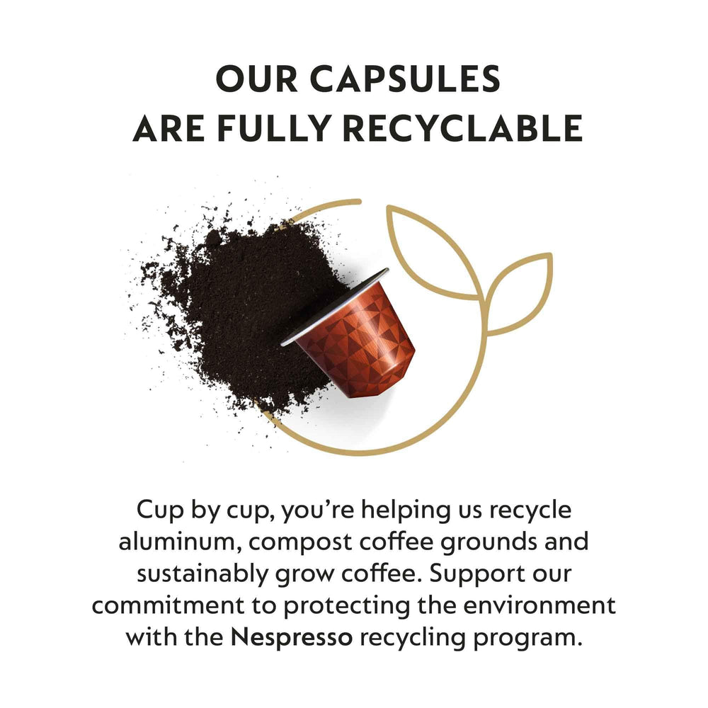 Nespresso original capsule next to a measuring spoon showing 3.7 oz serving scale