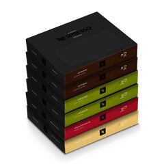 Nespresso front packaging showing balanced assortment and quantity benefits