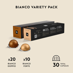 Nespresso Bianco Forte capsule close-up emphasizing bold roast notes and milk compatibility