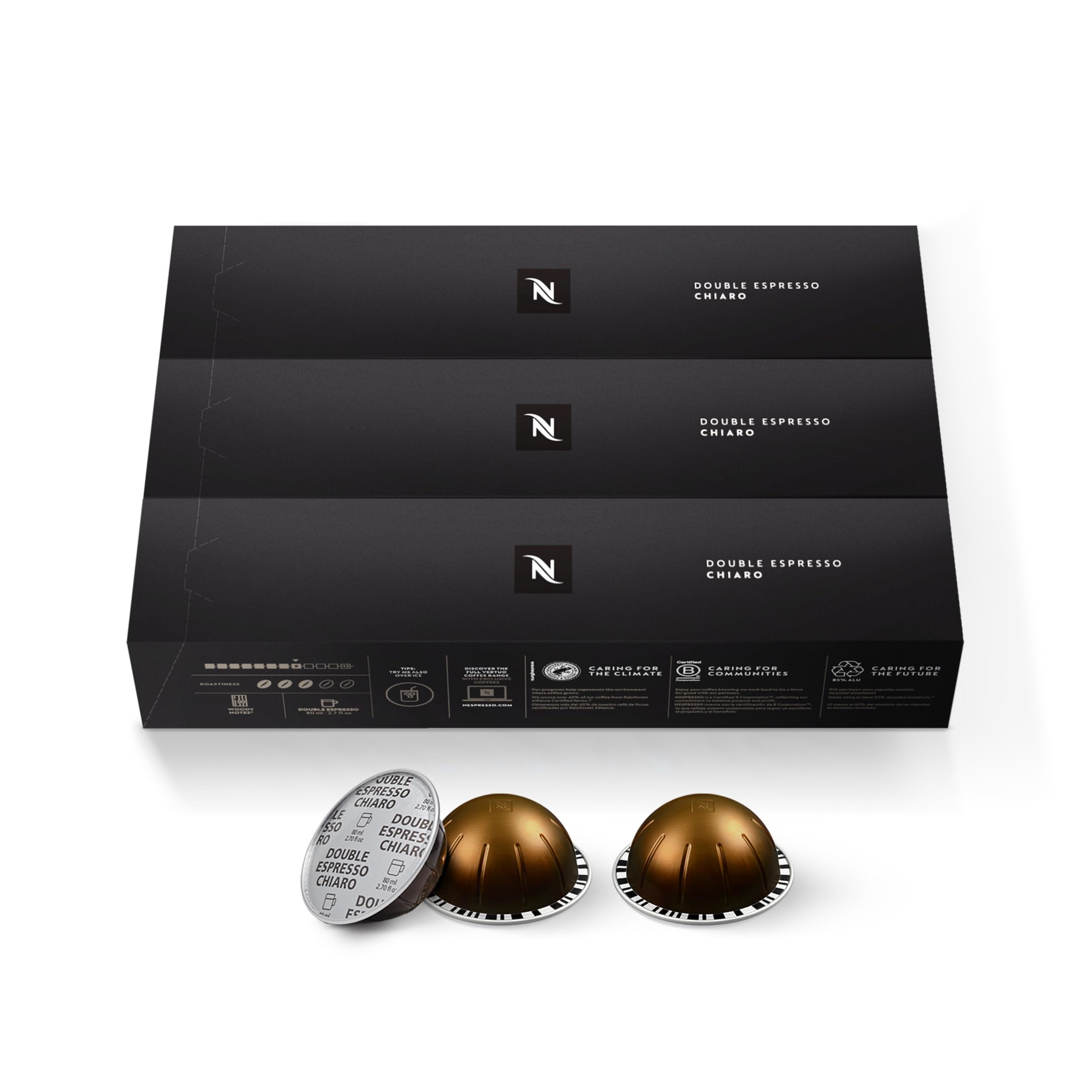 Nespresso Vertuo Chiaro single aluminum capsule close-up highlighting capsule design and sealed freshness