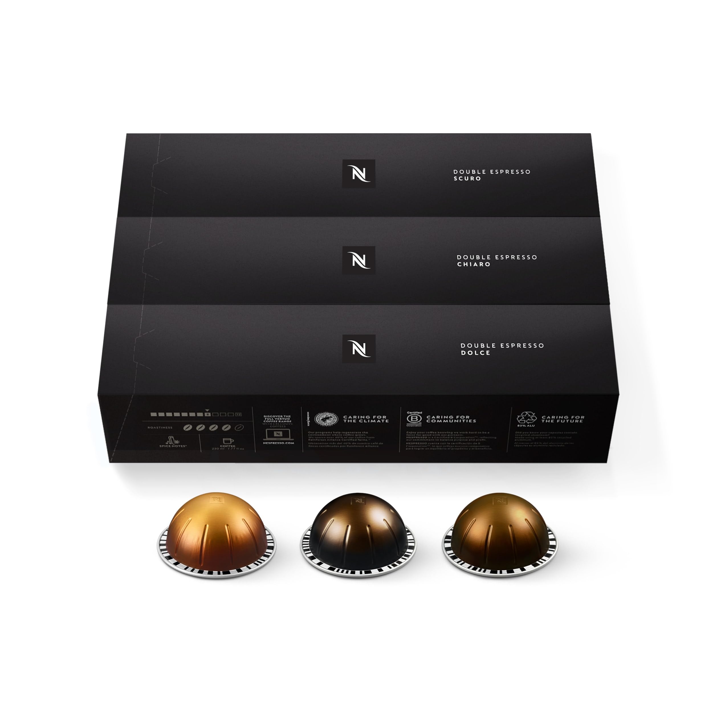 Hand holding Nespresso Vertuo capsules showcasing easy portioning benefit