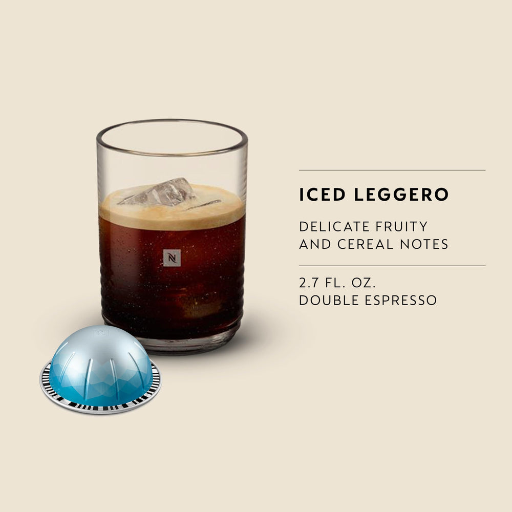 Shot of Espresso brewed and poured over ice showing Nespresso brand refreshing iced result