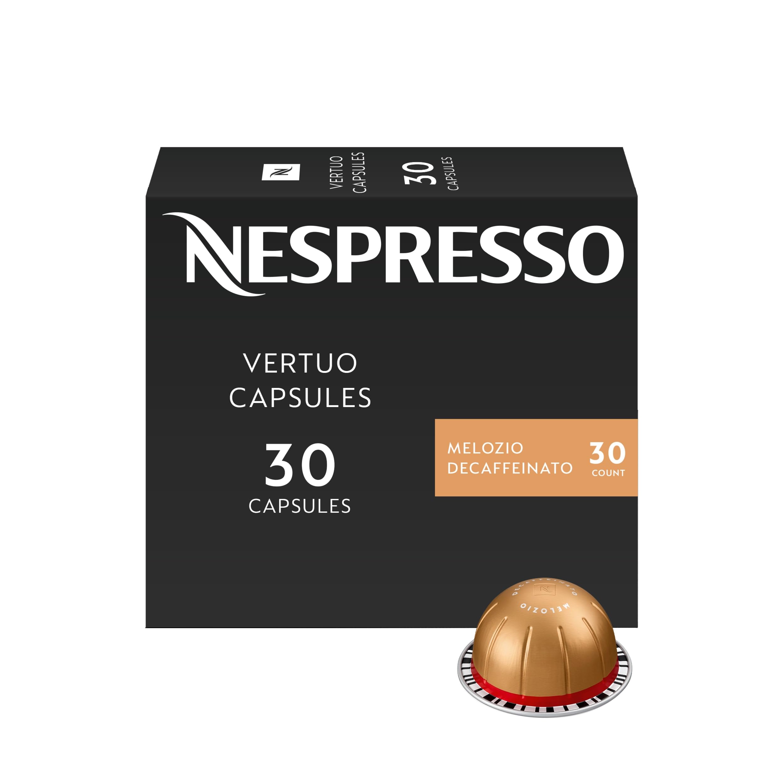 Nespresso Melozio Decaffeinato front pack showing capsule box and freshness