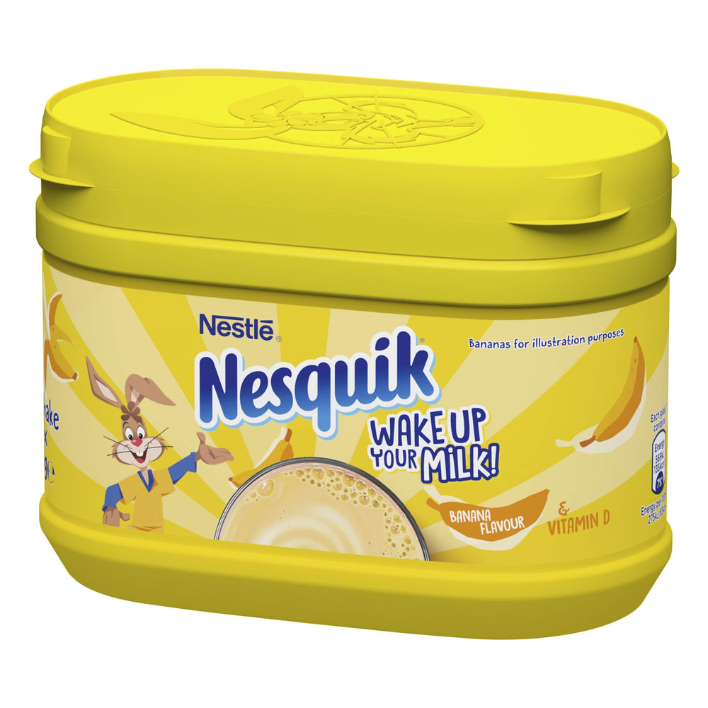 Nesquik banana milkshake poured in a glass showing creamy texture and appeal