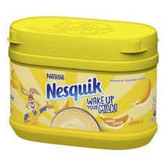 Nesquik banana milkshake poured in a glass showing creamy texture and appeal