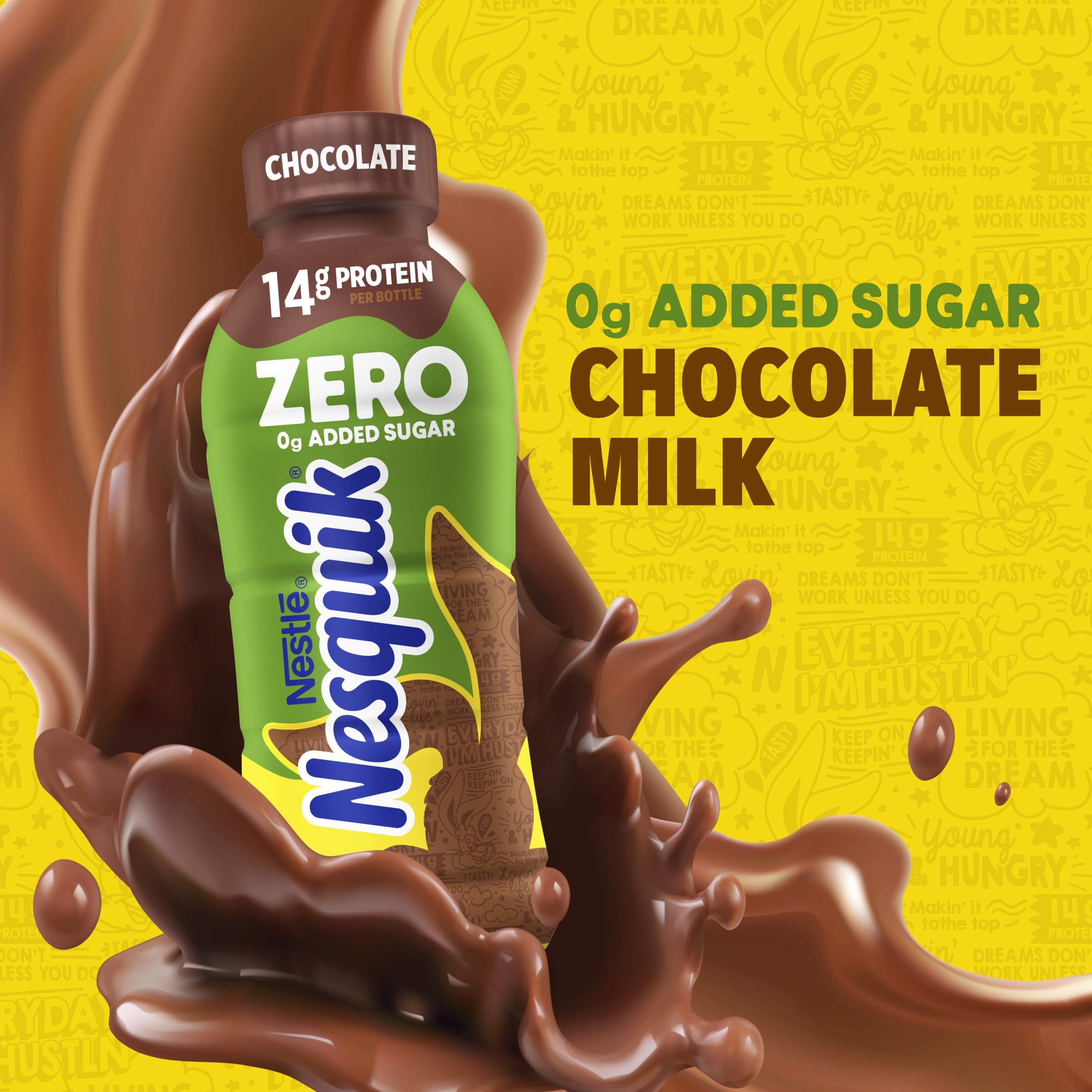 Close-up of Nesquik label highlighting nutritional facts and benefits