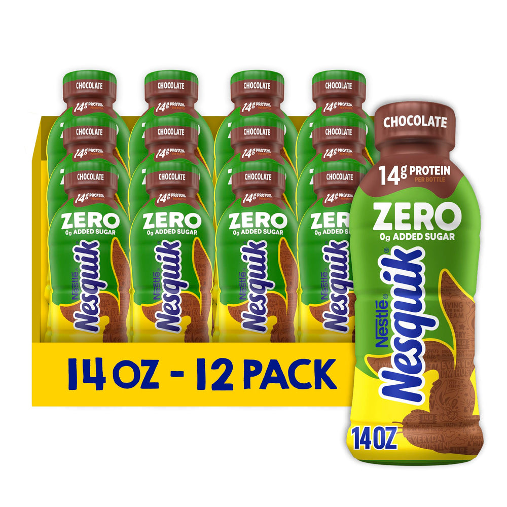 Nesquik bottle front packaging showing zero sugar and protein benefit