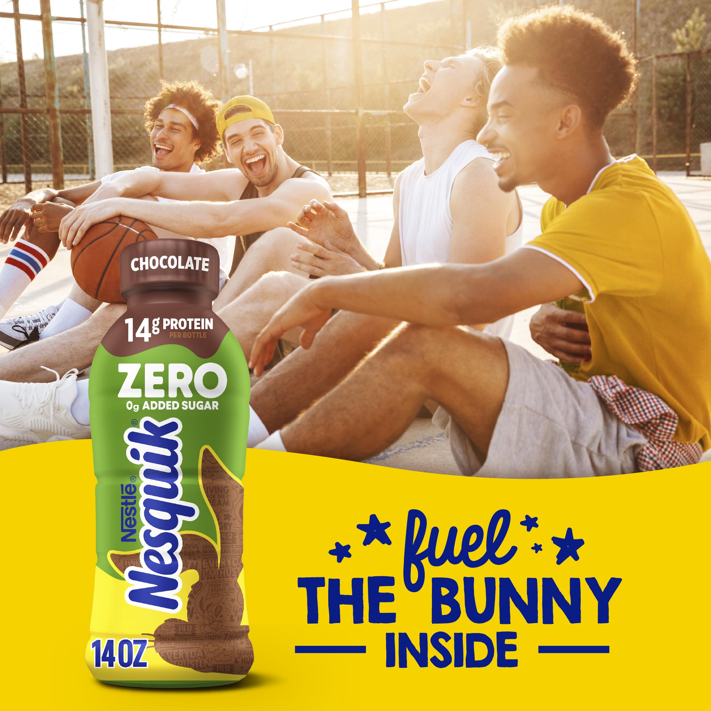 Person holding Nesquik bottle on the go for quick portable nutrition