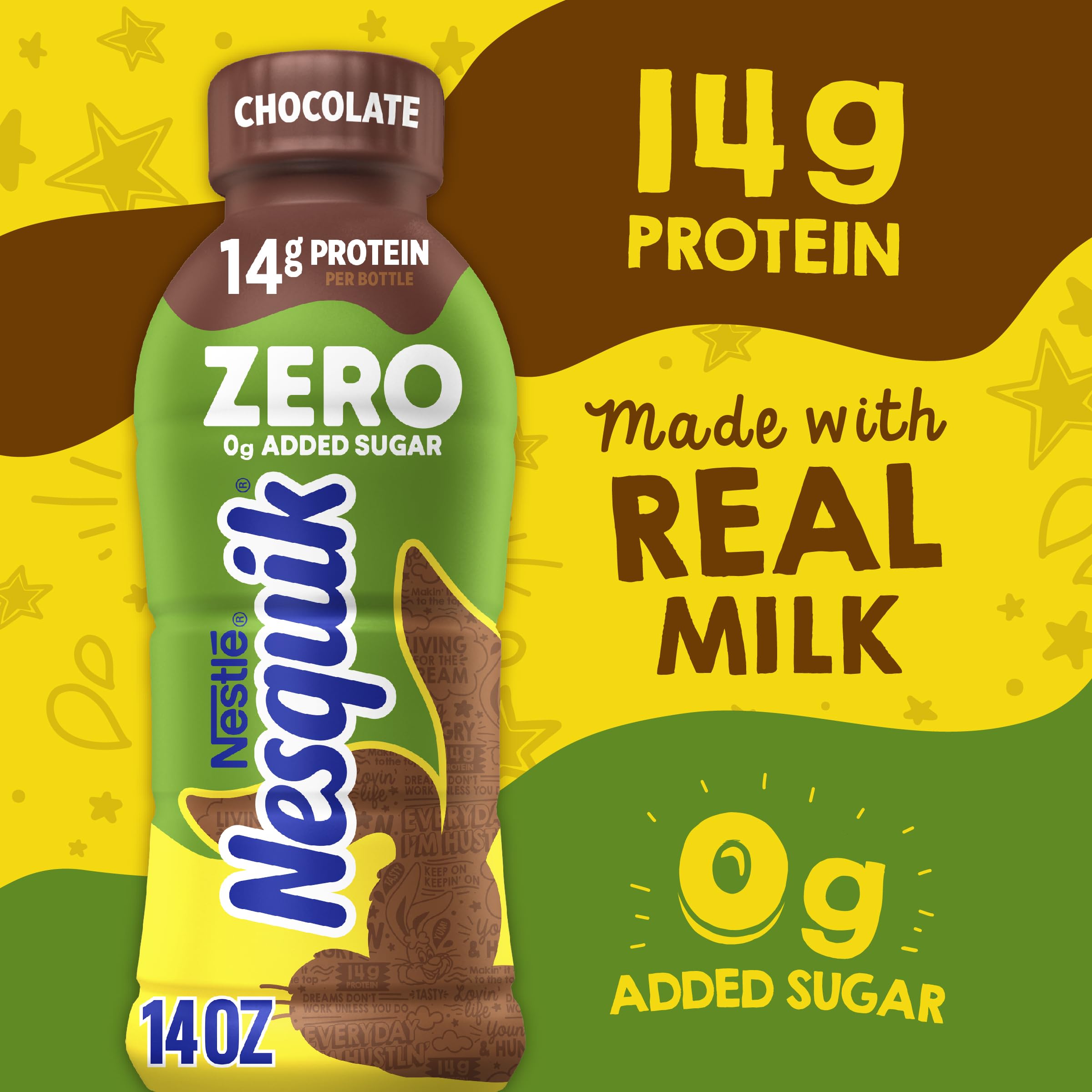Poured Nesquik chocolate milk showing creamy texture and appeal