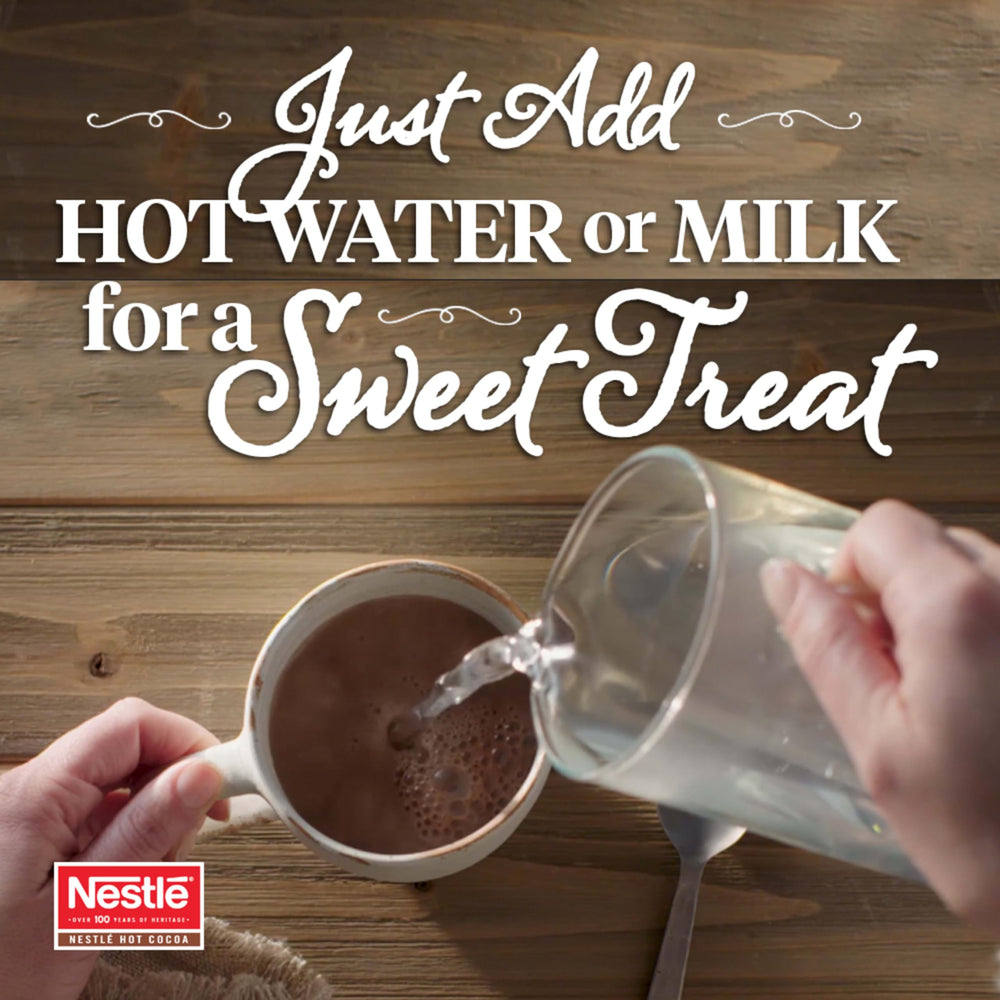 Nestle Hot Cocoa single sachet closeup highlighting easy single-serve convenience