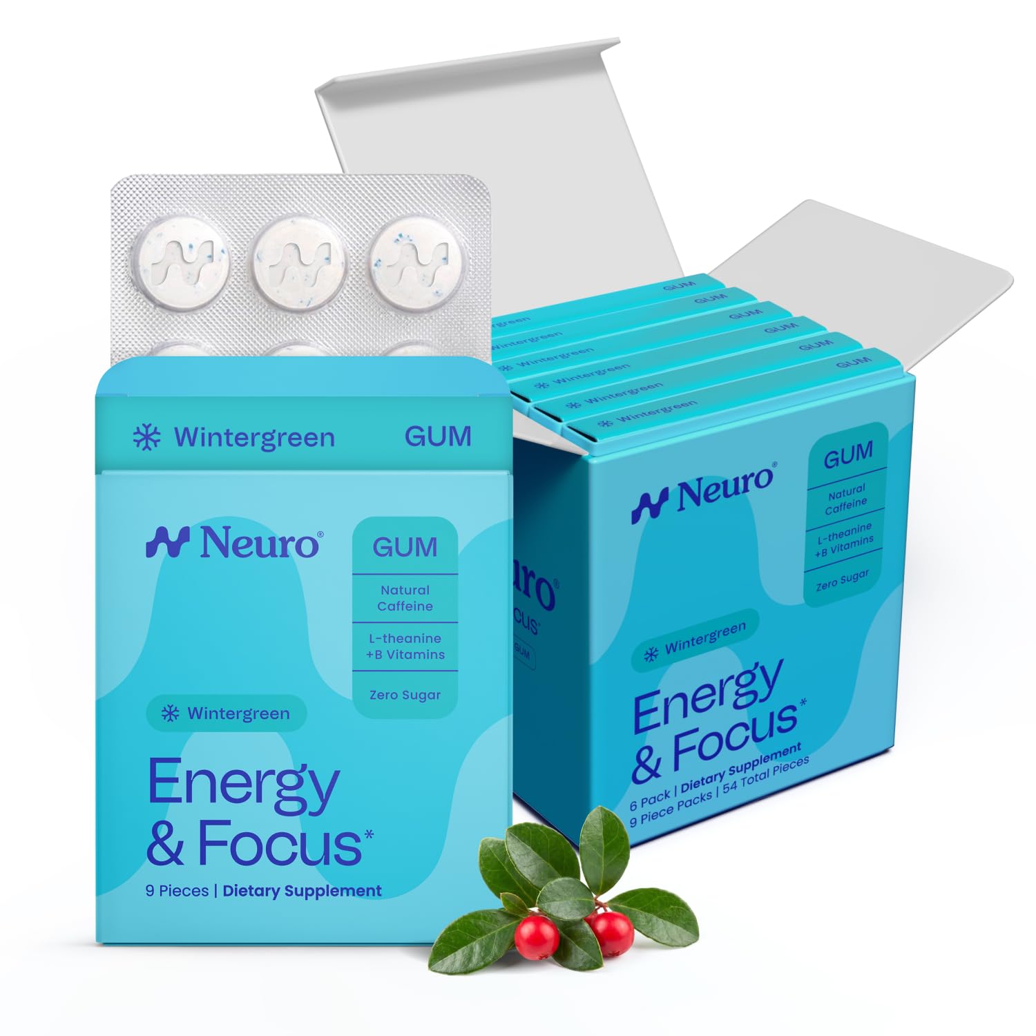 Neuro front pack wintergreen showing product and refreshing benefit