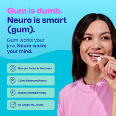 Neuro gum piece close-up texture highlighting chewable fast-acting formula