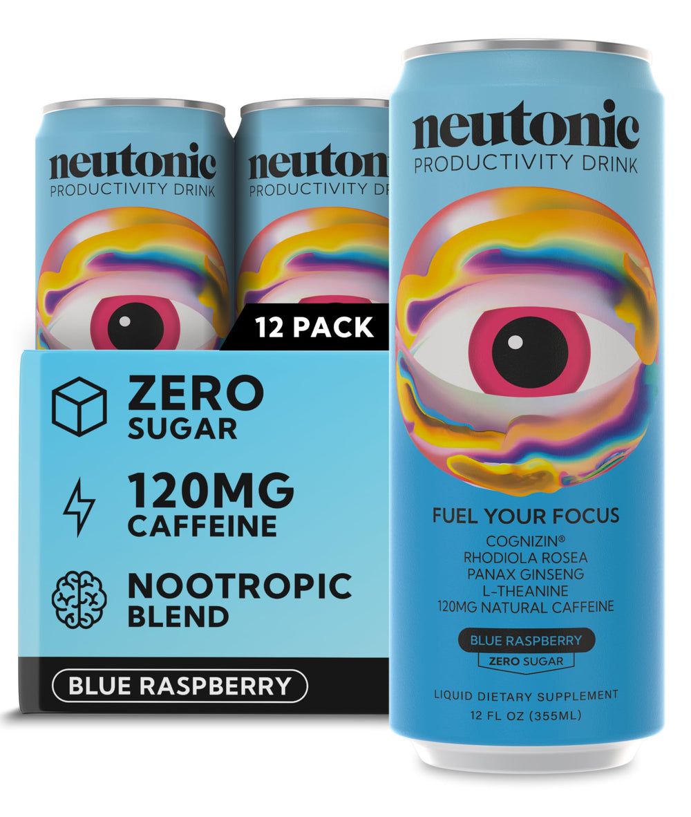Neutonic front pack Blue Raspberry showing label and benefit of focus