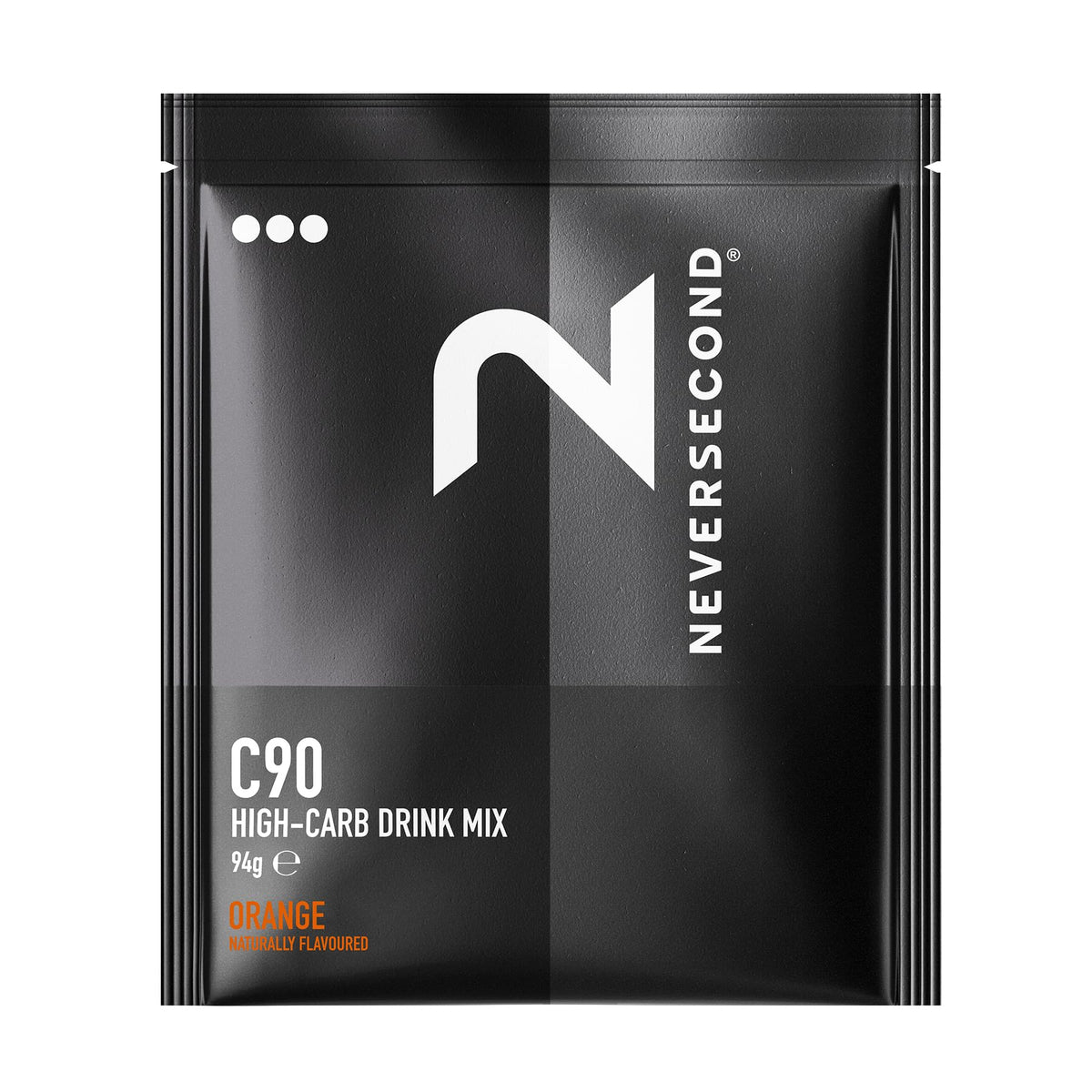 NeverSecond C90 front packaging showing orange sachets and clear serving info for quick identification