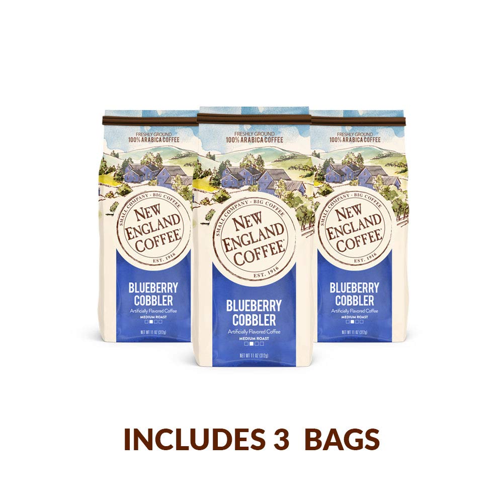 New England Coffee bag on breakfast table with pastries showing dessert pairing benefit