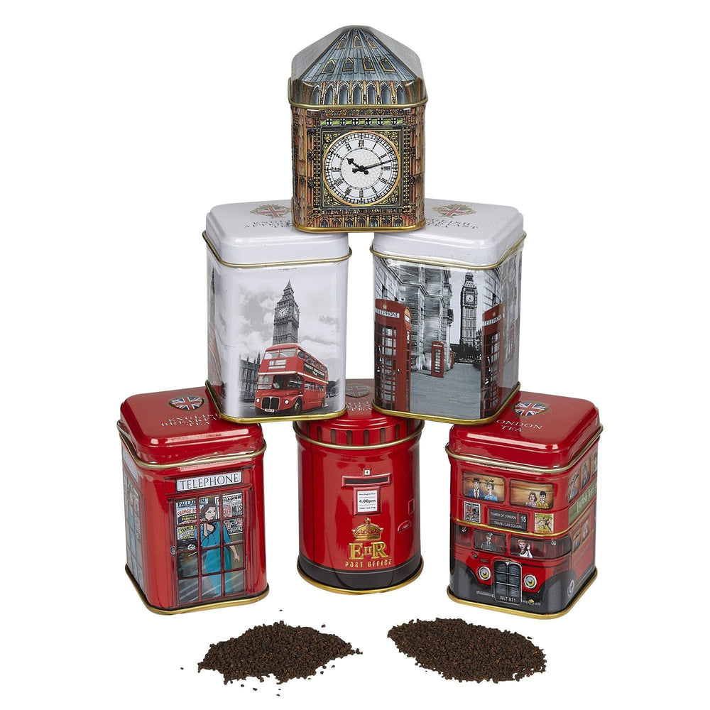 New English Teas kitchen shelf display of tins adding decorative charm and variety