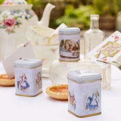 New English Teas loose-leaf texture displayed beside tin, showing quality leaves for better flavor