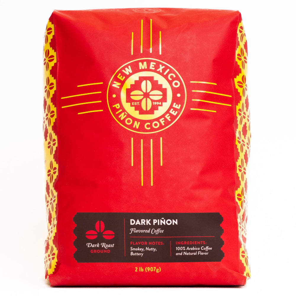 New Mexico Piñon Coffee front packaging shows 2 lb bag and bold branding for easy identification