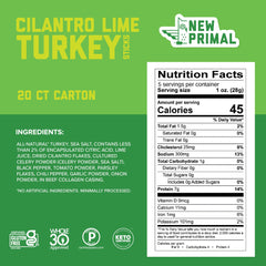 Single New Primal cilantro lime turkey stick unwrapped showing portable protein snack