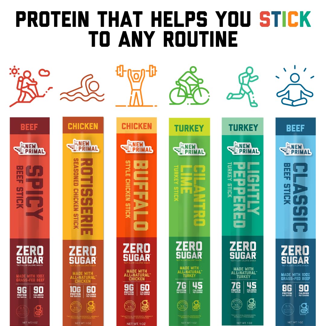 New Primal turkey stick plated with fruit to show pairing and balanced snack benefit