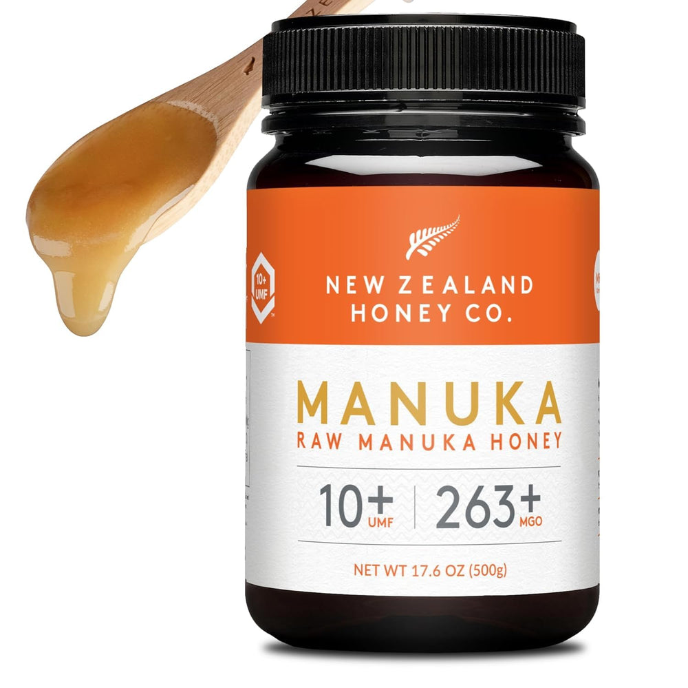 NEW ZEALAND HONEY CO front jar showing UMF 10+ label and family-size benefit