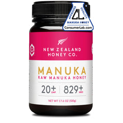NEW ZEALAND HONEY CO front jar shot showing UMF 20+ label and size benefit
