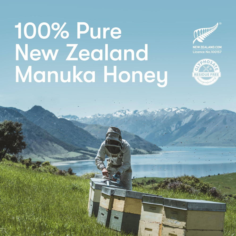 NEW ZEALAND HONEY CO bottle spout close-up showing no-drip dispensing and tidy use benefit