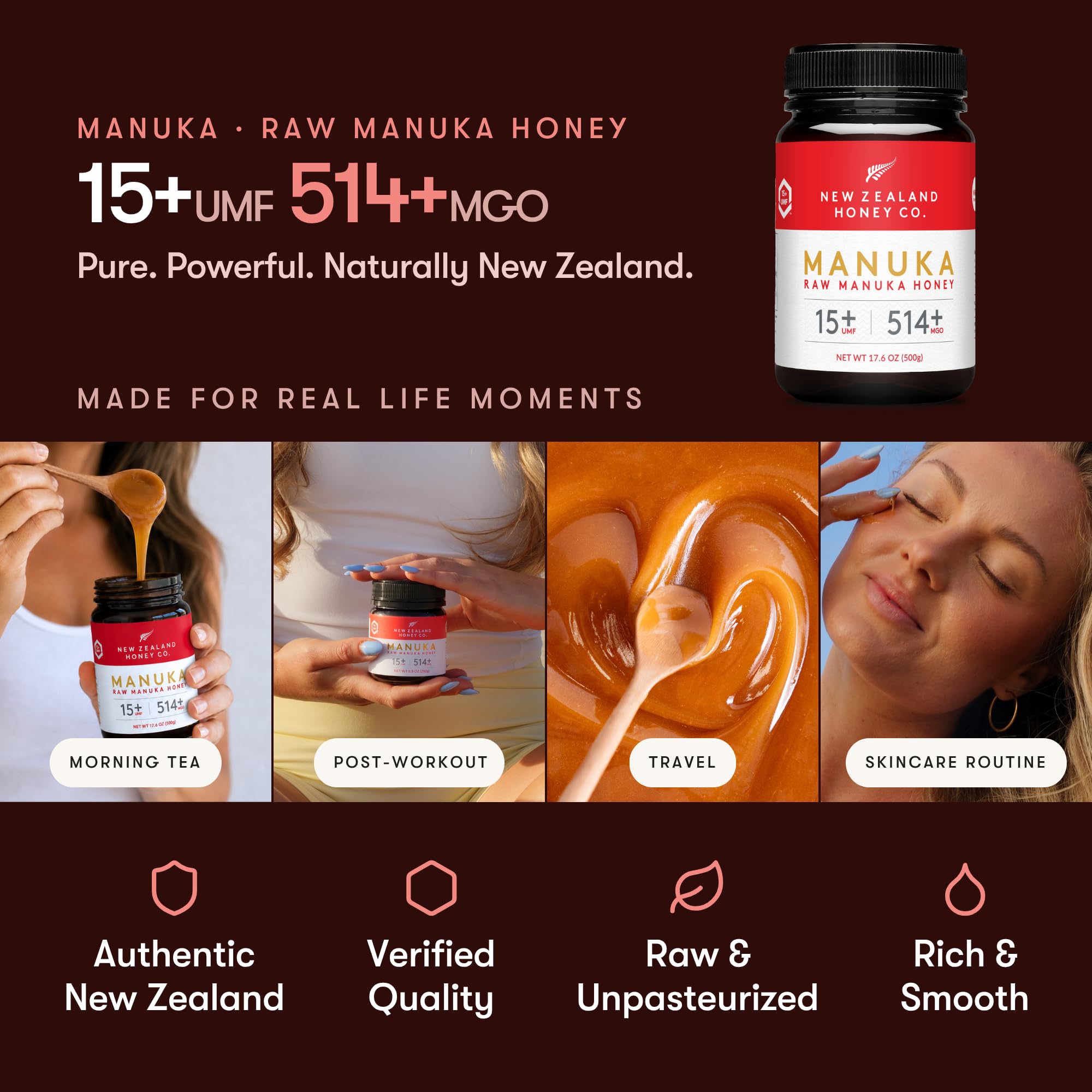 NEW ZEALAND HONEY CO spoonful in hand showing serving size and easy daily use
